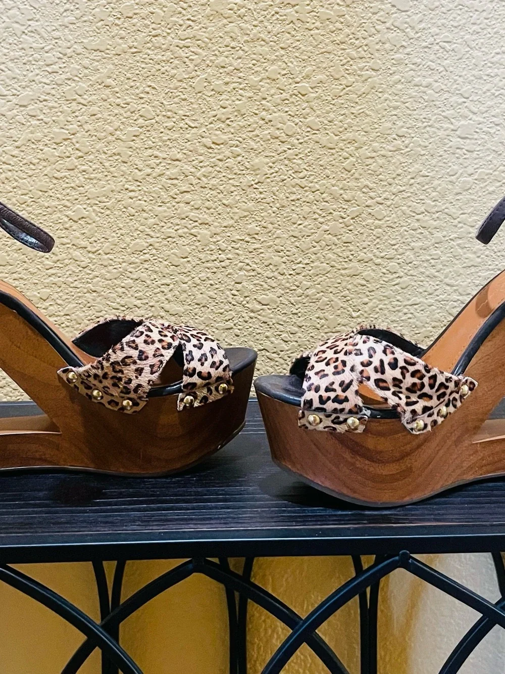 Jessica Simpson Leopard Print Platform Sandals with Black Ankle Straps